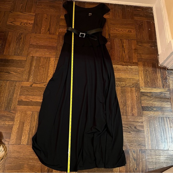 A line long evening black gown with strass belt size 6 - Picture 5 of 15